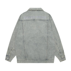 Retro washed distressed denim jacket loose versatile casual lapel jacket