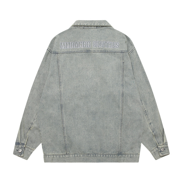 Retro washed distressed denim jacket loose versatile casual lapel jacket