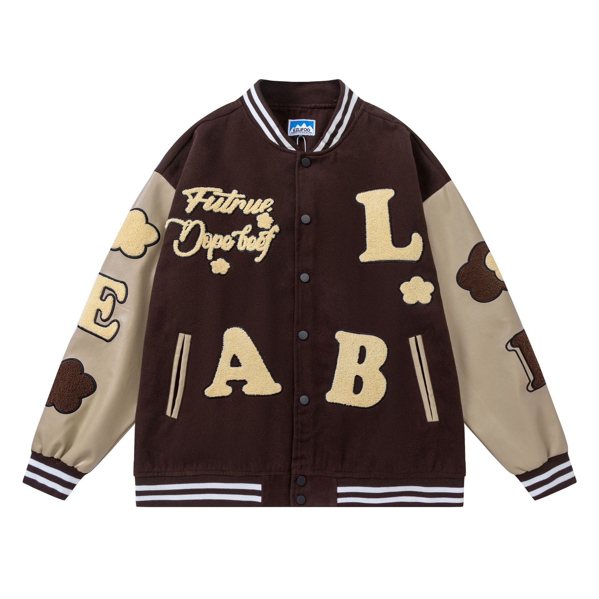 Vintage unisex loose embroidered baseball jacket coat