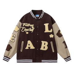 Vintage unisex loose embroidered baseball jacket coat
