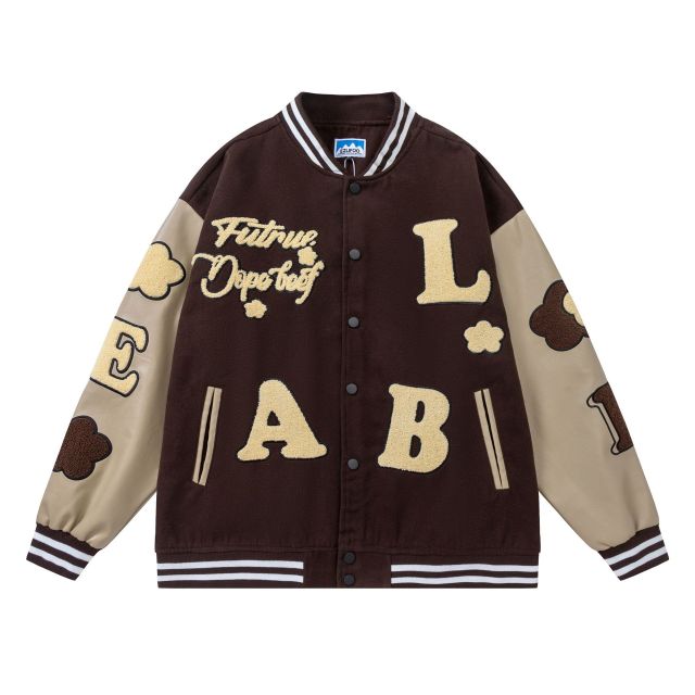 Vintage unisex loose embroidered baseball jacket coat