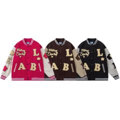 Vintage unisex loose embroidered baseball jacket coat