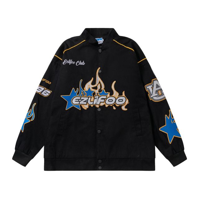 Streetwear Motorcycle Jackets Unisex Racing Wear Letter Embroidered Jackets