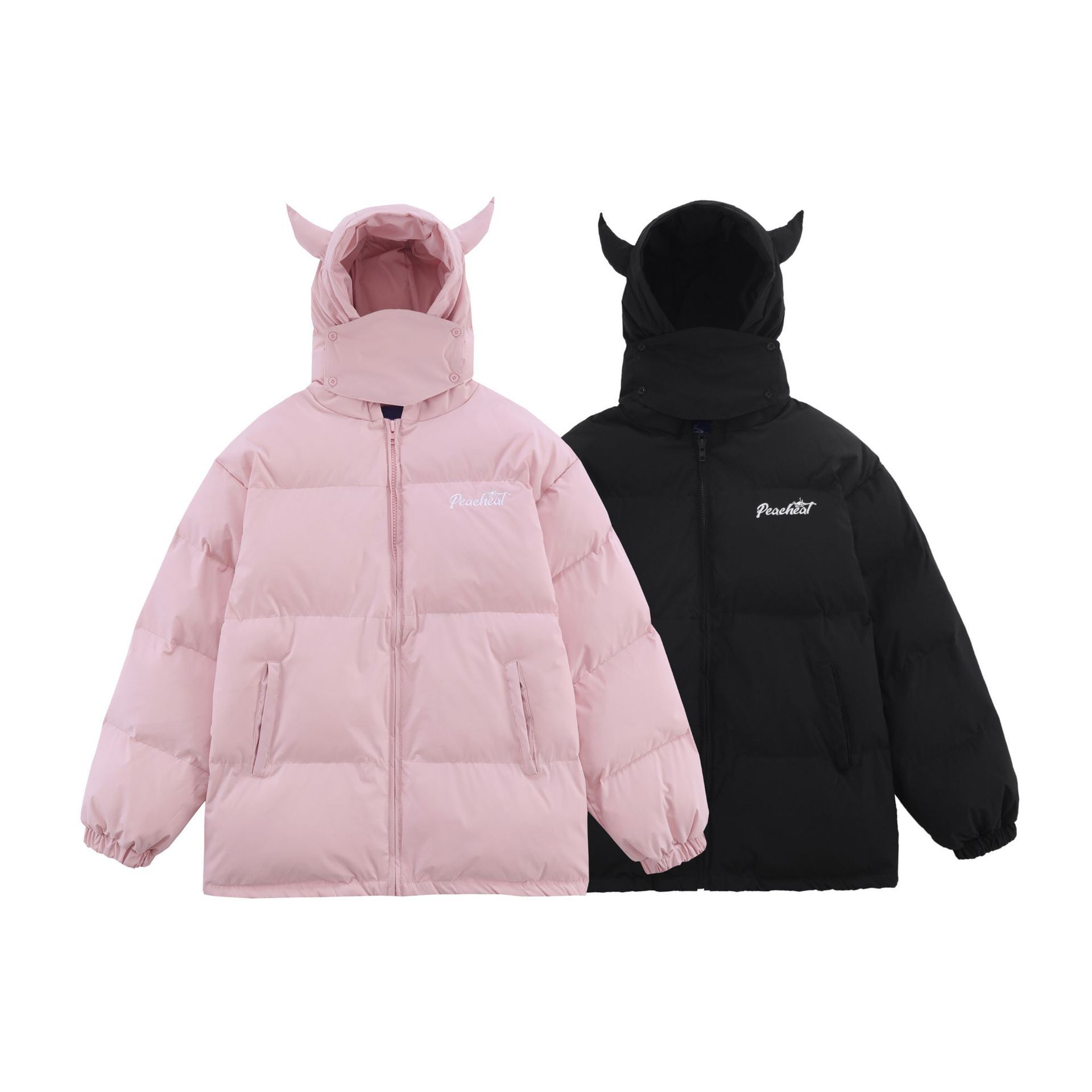 Streetwear Cornered Windproof Mask Hooded Padded Jacket Unisex Loose Down Jacket