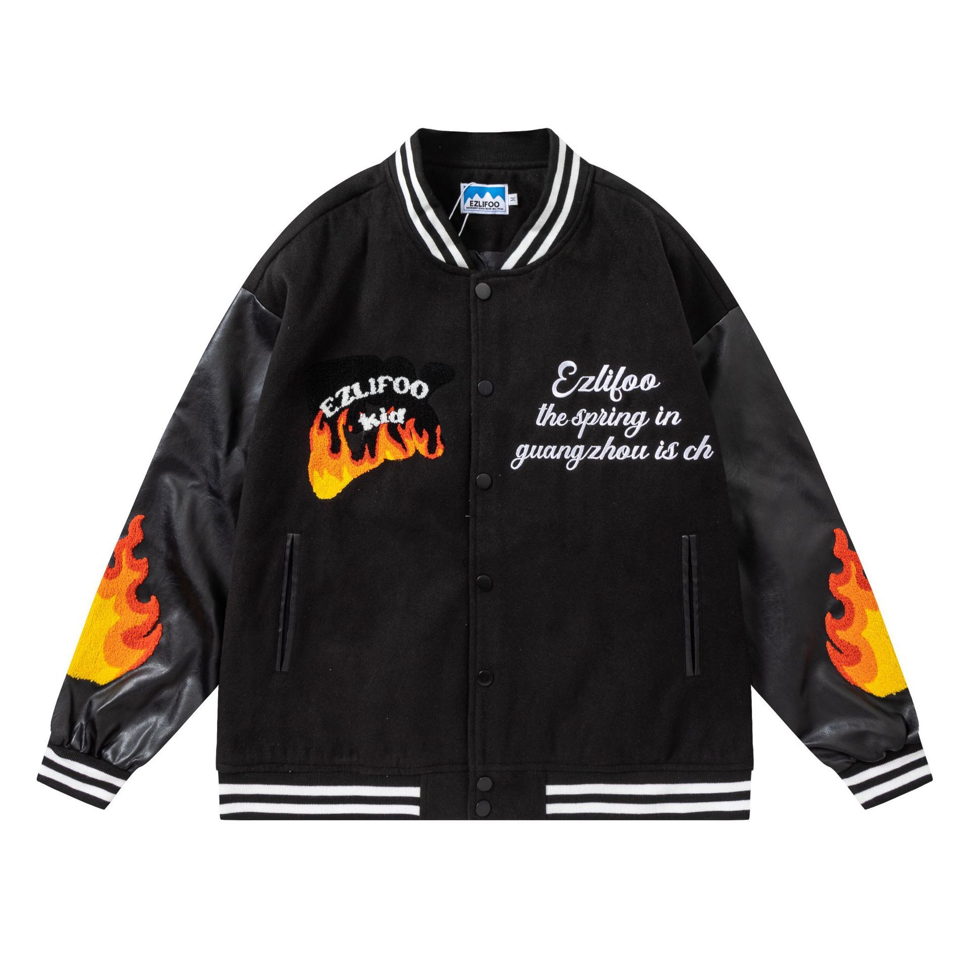 Streetwear Towel Embroidered Colorblock Baseball Jacket Unisex New Autumn and Winter Jacket