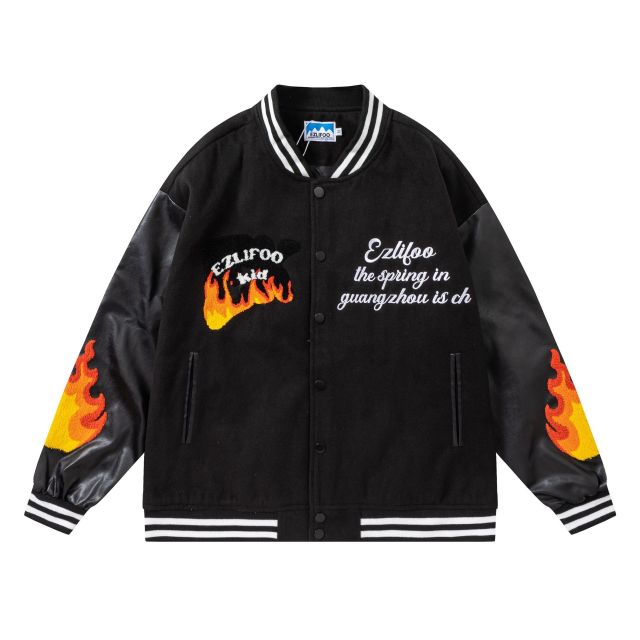 Streetwear Towel Embroidered Colorblock Baseball Jacket Unisex New Autumn and Winter Jacket