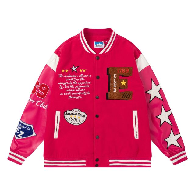 Streetwear letter towel embroidered patchwork baseball uniform unisex trendy brand loose jacket