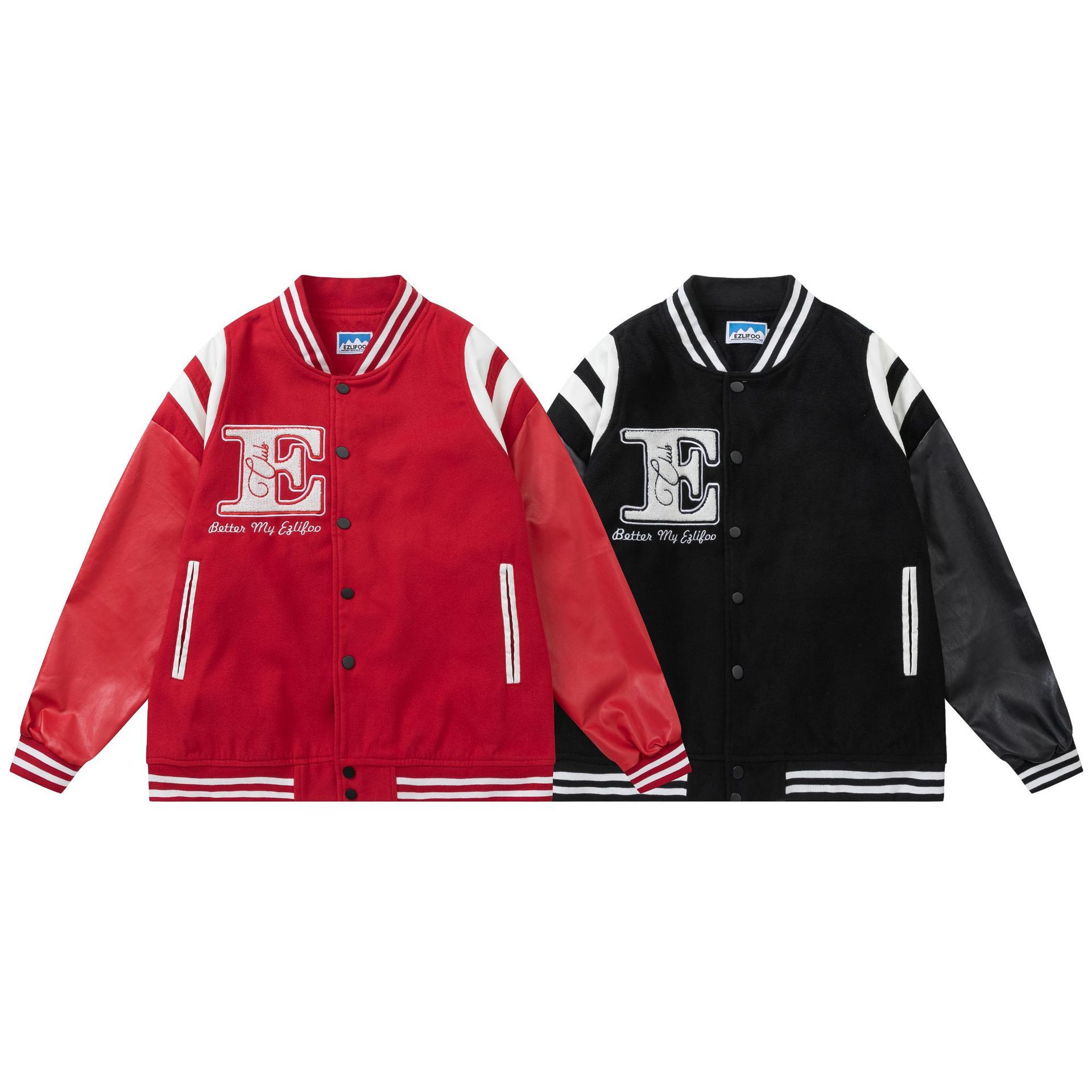 Hip-hop motorcycle baseball jacket unisex furry leather sleeve jacket racing suit