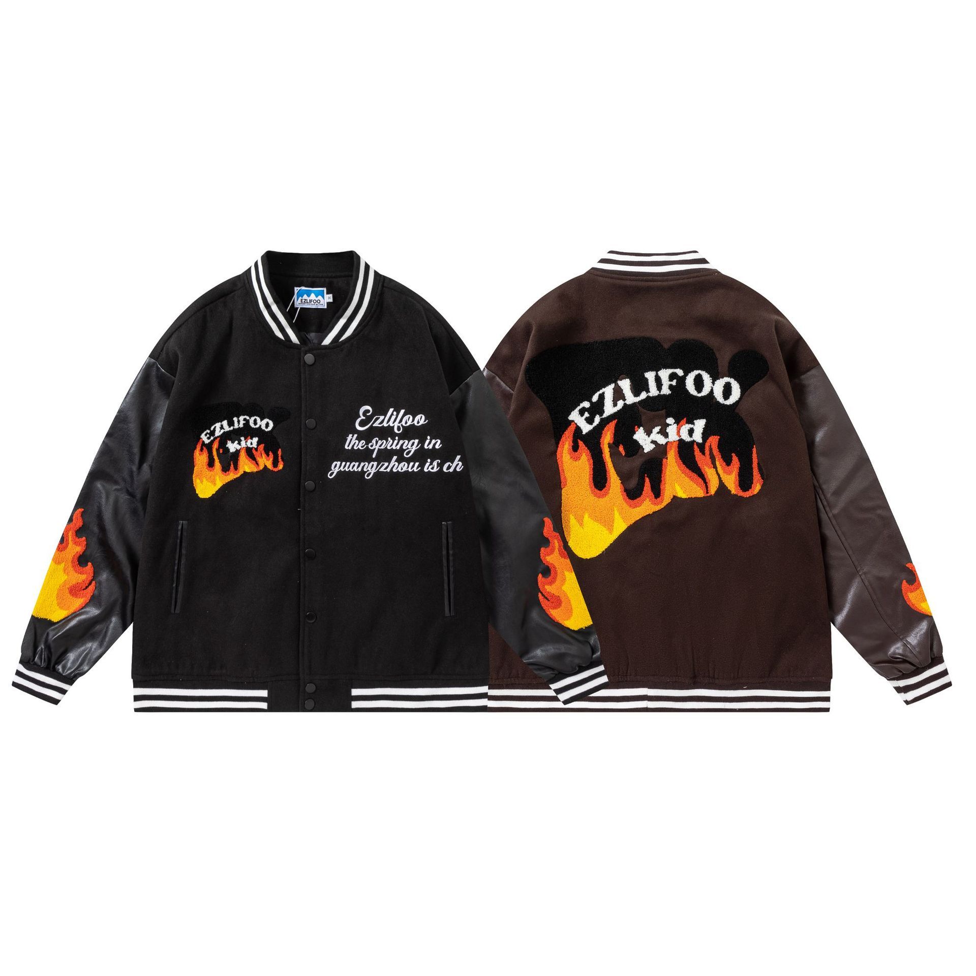 Streetwear Towel Embroidered Colorblock Baseball Jacket Unisex New Autumn and Winter Jacket
