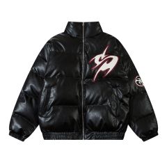 Streetwear letter flame bread jacket for men and women loose thickened down jacket