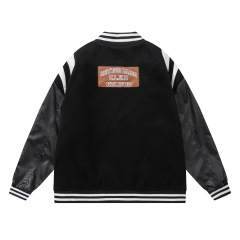 Hip-hop motorcycle baseball jacket unisex furry leather sleeve jacket racing suit