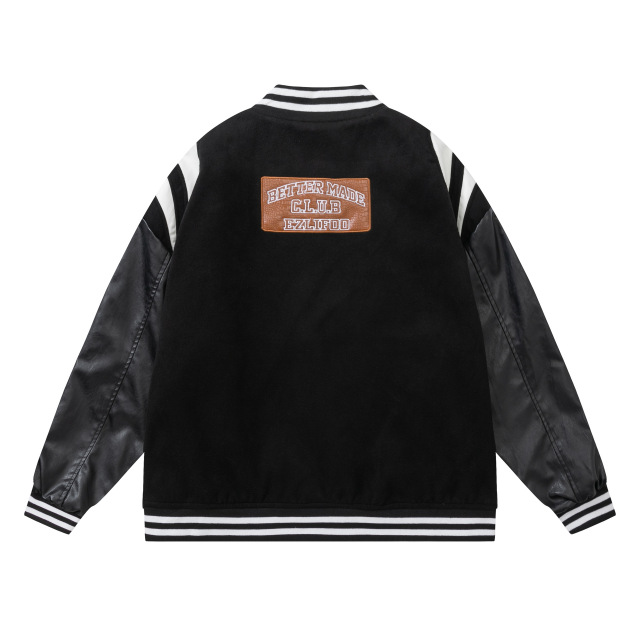 Hip-hop motorcycle baseball jacket unisex furry leather sleeve jacket racing suit