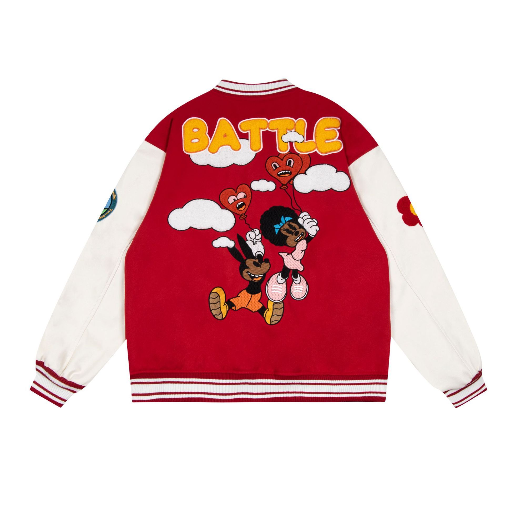 Retro Fun Cartoon Letters Towel Embroidered Loose Baseball Jacket