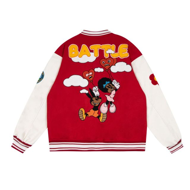 Retro Fun Cartoon Letters Towel Embroidered Loose Baseball Jacket