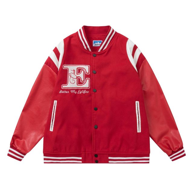 Hip-hop motorcycle baseball jacket unisex furry leather sleeve jacket racing suit