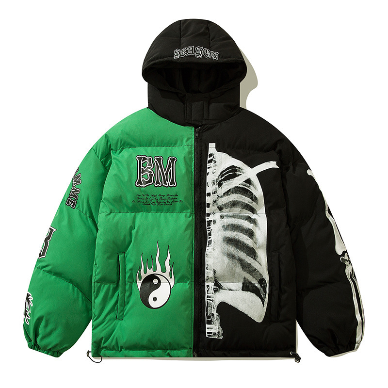 Street wear contrasting color thickened hooded American retro down jacket