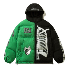 Street wear contrasting color thickened hooded American retro down jacket
