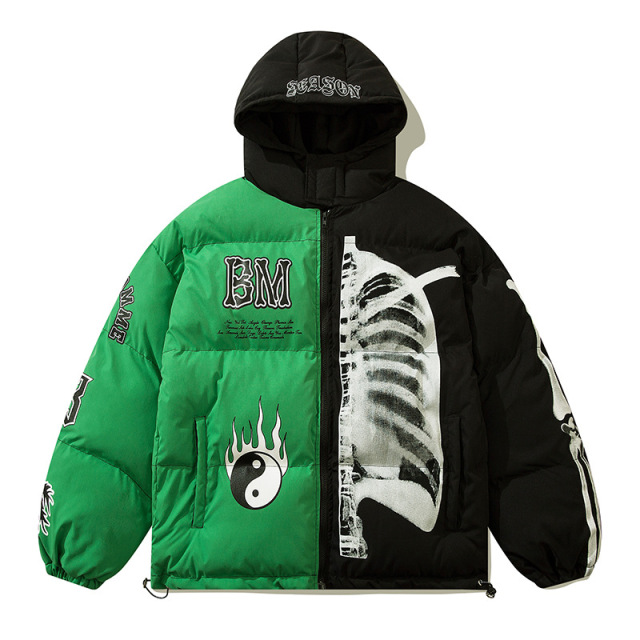 Street wear contrasting color thickened hooded American retro down jacket
