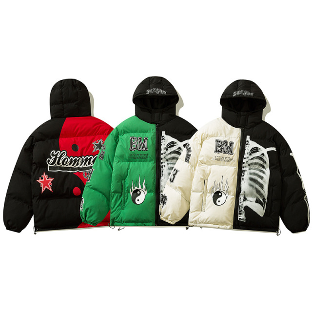Street wear contrasting color thickened hooded American retro down jacket