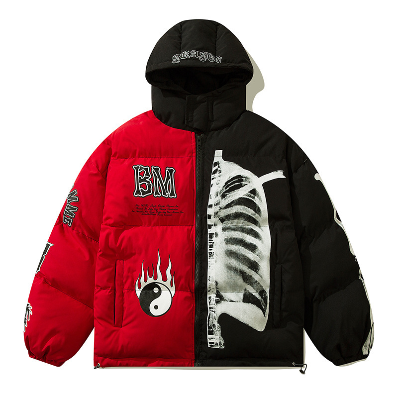 Street wear contrasting color thickened hooded American retro down jacket