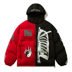 Street wear contrasting color thickened hooded American retro down jacket