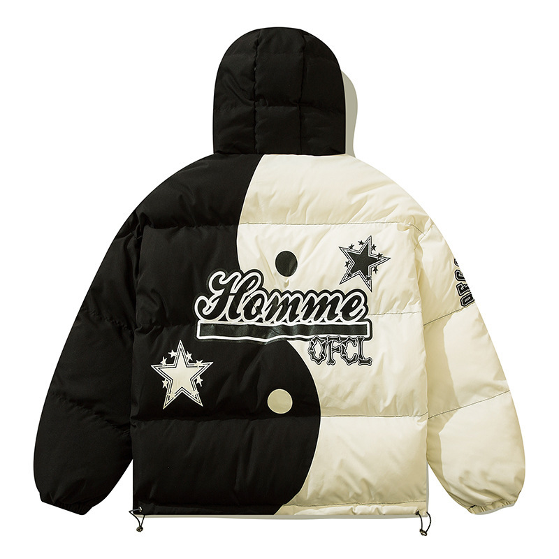 Street wear contrasting color thickened hooded American retro down jacket