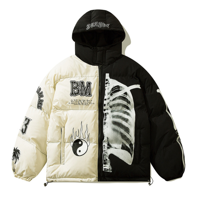 Street wear contrasting color thickened hooded American retro down jacket