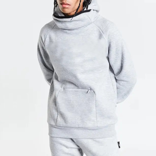 Men's New Design High Collar Trend Hip-hop Sweatshirt Tracksuits Sport Wear Zipper Pocket Hood Sweatsuit 2 Pcs Jogger Set