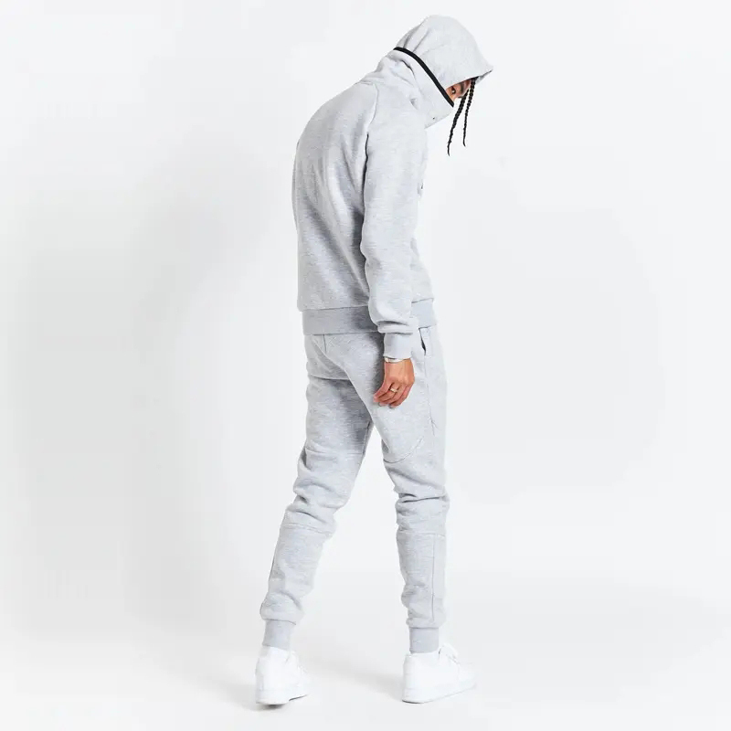 Men's New Design High Collar Trend Hip-hop Sweatshirt Tracksuits Sport Wear Zipper Pocket Hood Sweatsuit 2 Pcs Jogger Set
