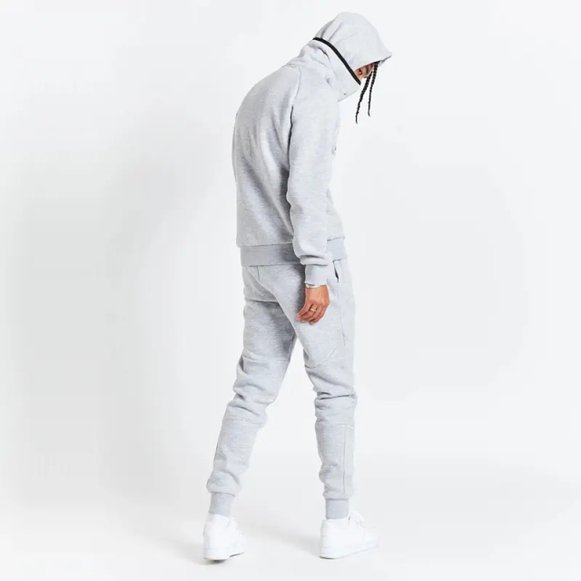 Men's New Design High Collar Trend Hip-hop Sweatshirt Tracksuits Sport Wear Zipper Pocket Hood Sweatsuit 2 Pcs Jogger Set