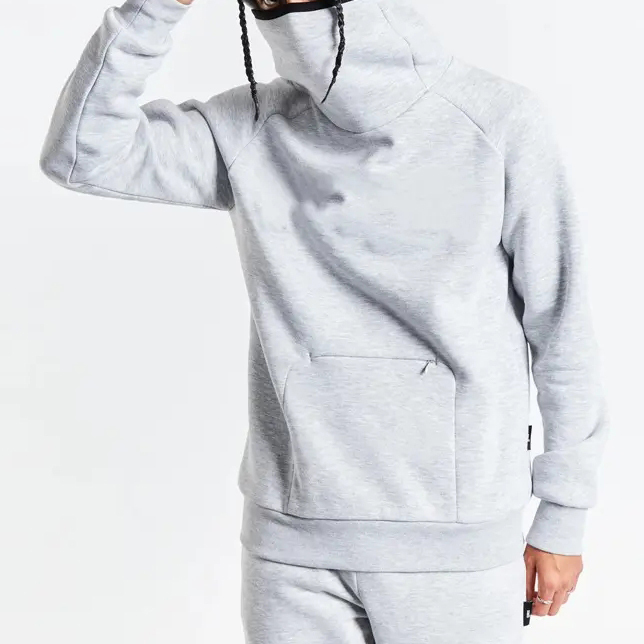 Men's New Design High Collar Trend Hip-hop Sweatshirt Tracksuits Sport Wear Zipper Pocket Hood Sweatsuit 2 Pcs Jogger Set