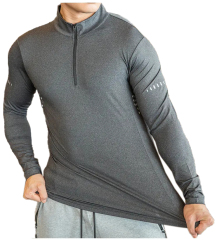 High Quality Custom Logo Gym Activewear Men Compression Fitness T Shirt Long Sleeve Half Zip Gym Blank Men's Polyester T-shirts