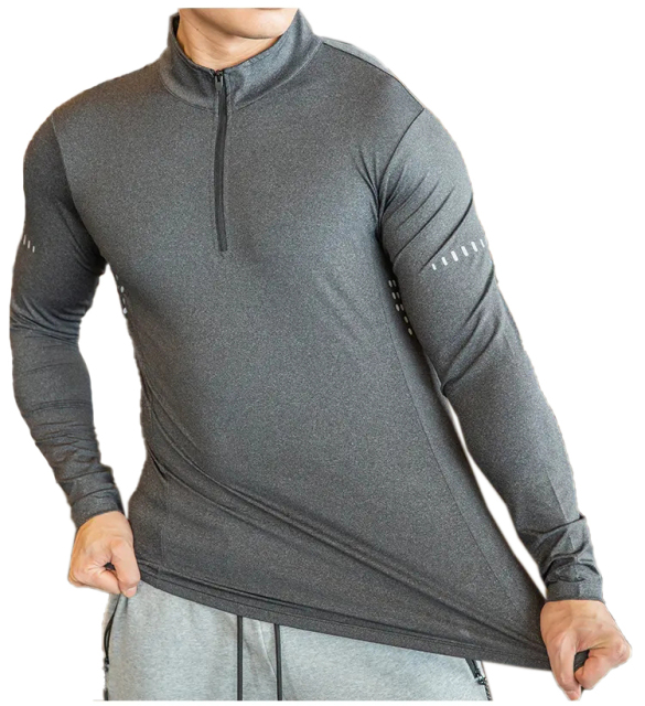 High Quality Custom Logo Gym Activewear Men Compression Fitness T Shirt Long Sleeve Half Zip Gym Blank Men's Polyester T-shirts