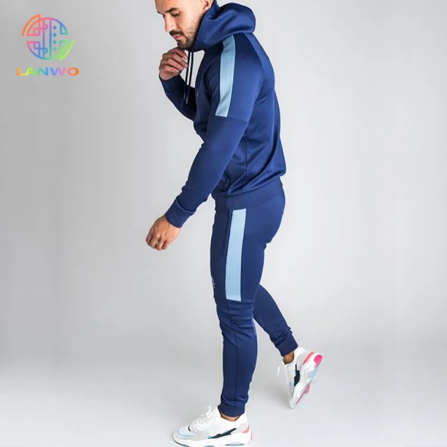 Custom Gym Sportswear Fleece Tech Two Piece Jogging Suits Custom Mens Plain Striped Tracksuit Set For Men