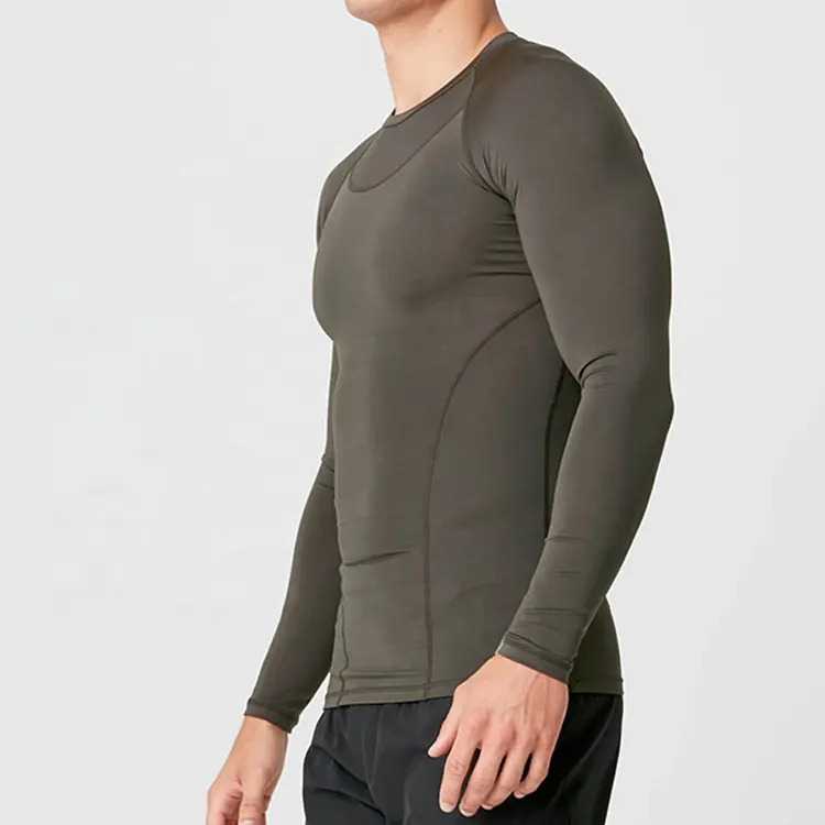 High Quality Dry Fit Men Fitness Compression Muscle Fit Gym Polyester Sports Long Sleeve T Shirt