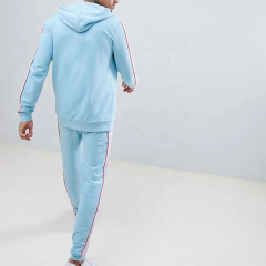 Bulk Fashion Custom Print Logo Side Stripes Sports Zip Sweatsuit Casual Cotton Fleece 2 Piece Jogger Set Patchwork