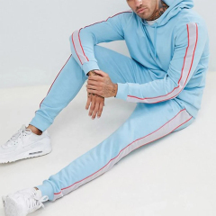 Bulk Fashion Custom Print Logo Side Stripes Sports Zip Sweatsuit Casual Cotton Fleece 2 Piece Jogger Set Patchwork
