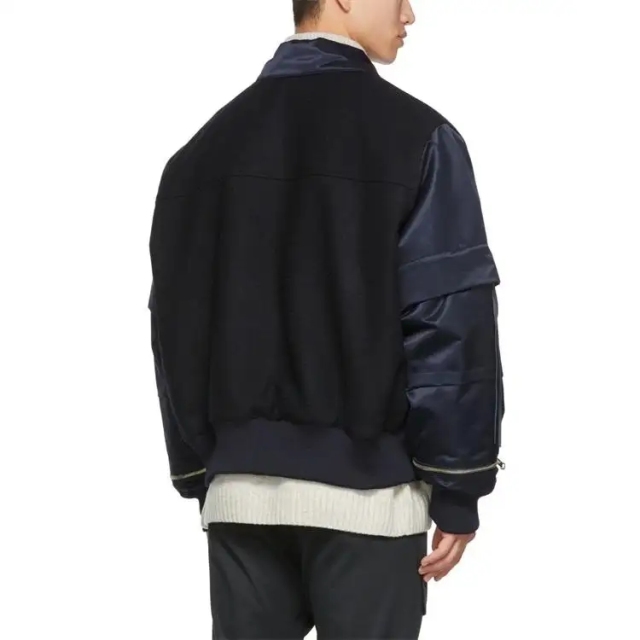 Custom High Quality Collared Color Block Wool Padded Varsity Jacket For Men