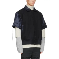 Custom High Quality Collared Color Block Wool Padded Varsity Jacket For Men