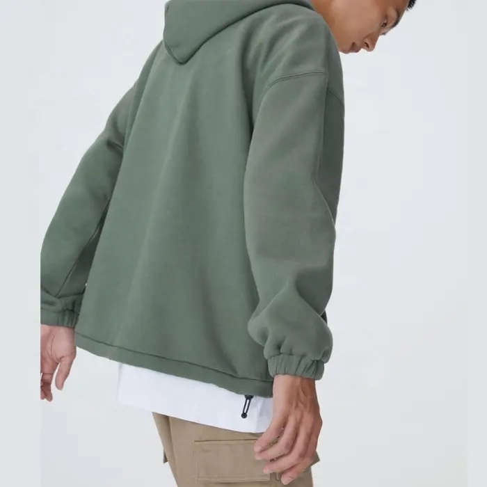 Custom Cotton Soft Brushed Inside Oversize Kangaroo Pocket Elastic Drawstring Hem Hoodie
