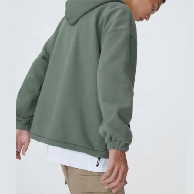 Custom Cotton Soft Brushed Inside Oversize Kangaroo Pocket Elastic Drawstring Hem Hoodie