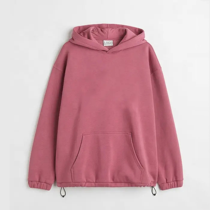 Custom Cotton Soft Brushed Inside Oversize Kangaroo Pocket Elastic Drawstring Hem Hoodie