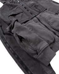 High Quality Cargo Hoodies Multi Pockets Design Side Zip On Sleeves Vintage Acid Washed Full Zip Hoodies For Men