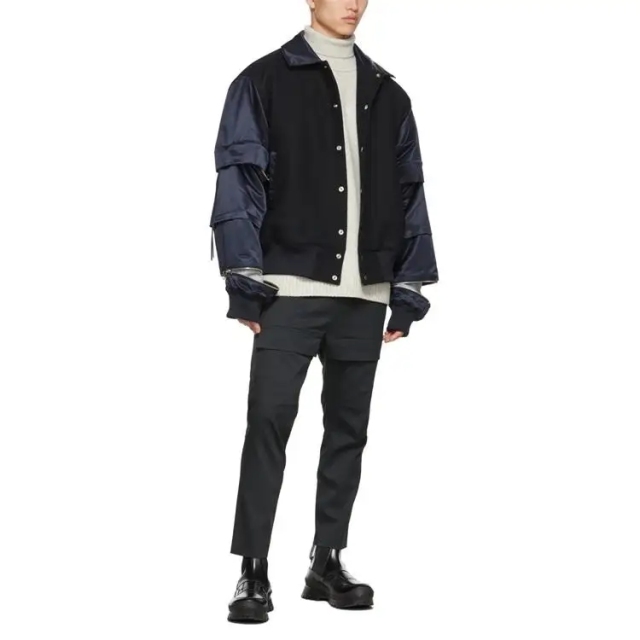 Custom High Quality Collared Color Block Wool Padded Varsity Jacket For Men