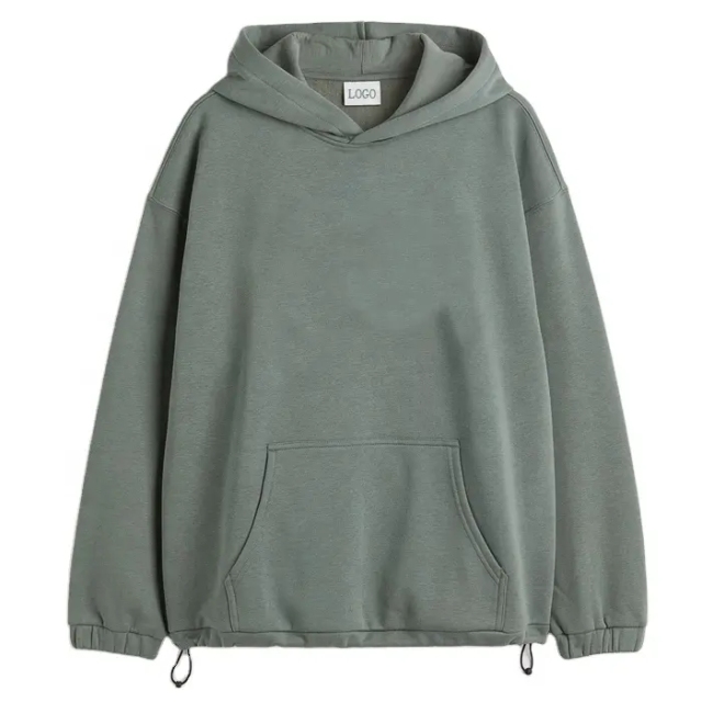 Custom Cotton Soft Brushed Inside Oversize Kangaroo Pocket Elastic Drawstring Hem Hoodie
