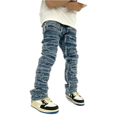Custom High Street Style Retro Raw Edge Ripped Hip Hop Streetwear Jeans Cargo Pants For Men