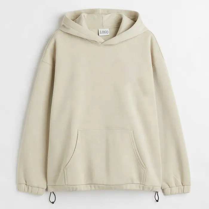 Custom Cotton Soft Brushed Inside Oversize Kangaroo Pocket Elastic Drawstring Hem Hoodie