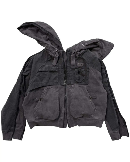 High Quality Cargo Hoodies Multi Pockets Design Side Zip On Sleeves Vintage Acid Washed Full Zip Hoodies For Men