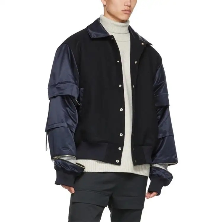 Custom High Quality Collared Color Block Wool Padded Varsity Jacket For Men