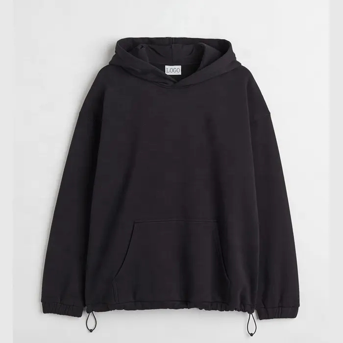 Custom Cotton Soft Brushed Inside Oversize Kangaroo Pocket Elastic Drawstring Hem Hoodie